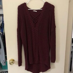 Knitted V-neck burgundy
